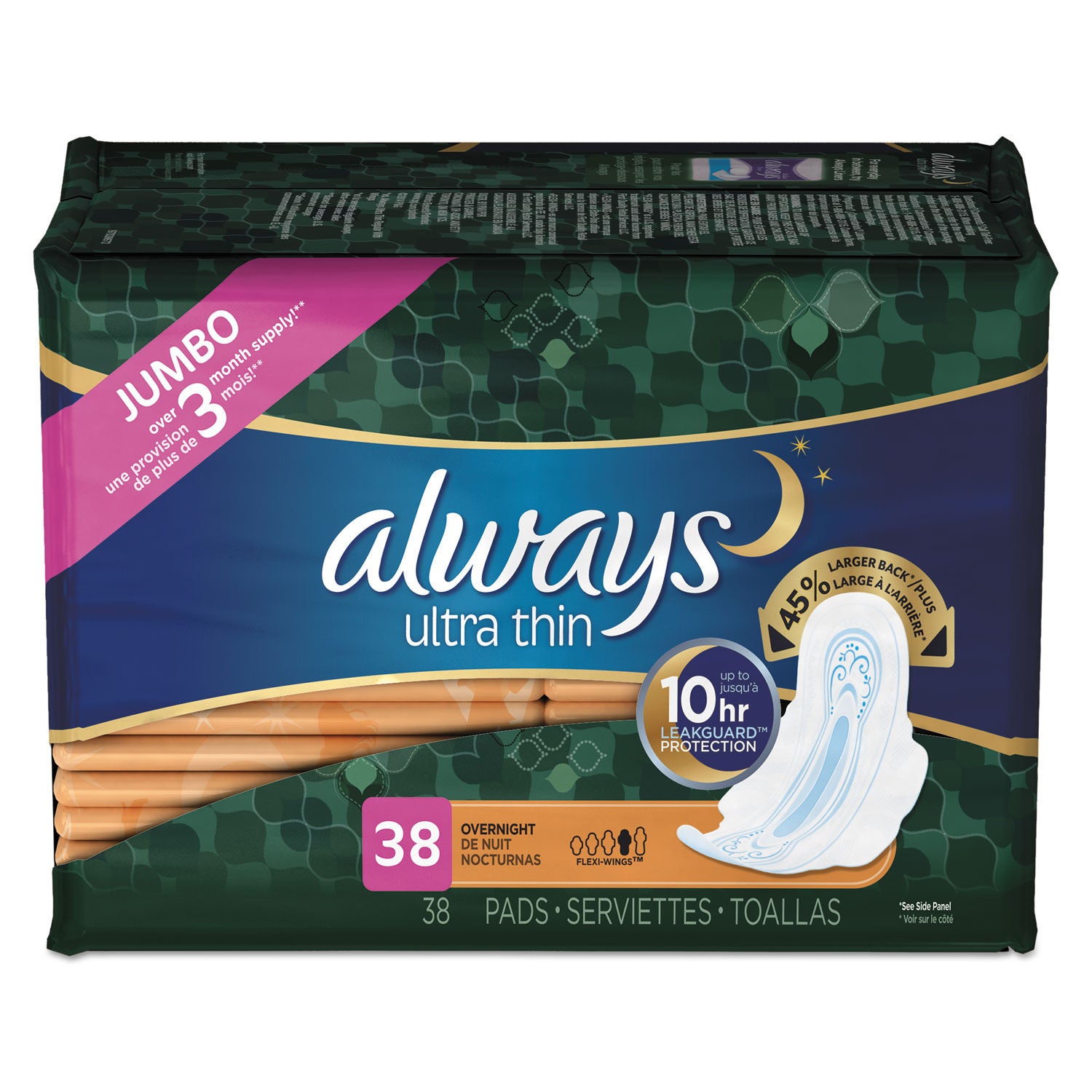 Always Ultra Thin Pads Overnight w/Wings - 38 pk