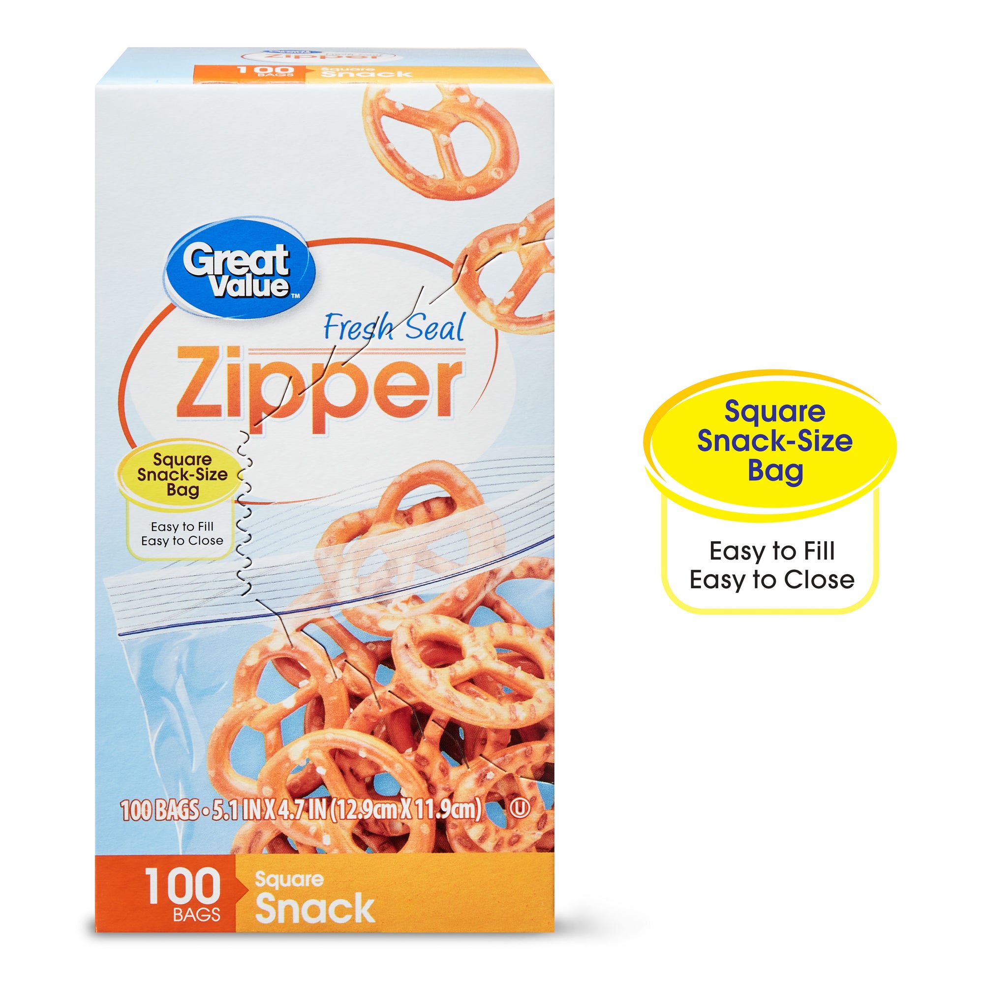 GV Zipper Bags Square Snack Size 100ct