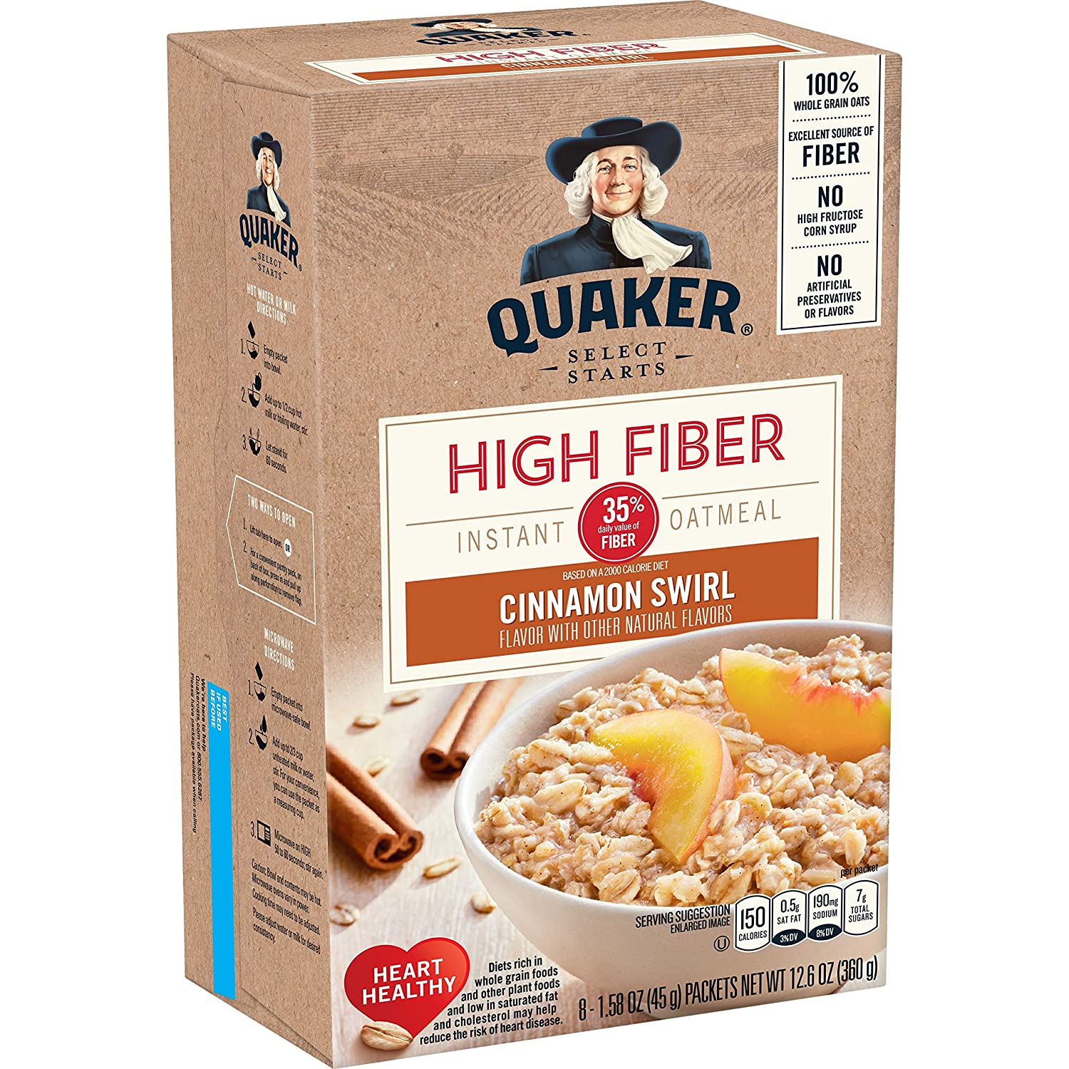 Quaker Instant High Fiber Cinnamon Swirl Cereal