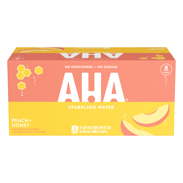 Aha Sparkling Water Peach Honey 8 pk