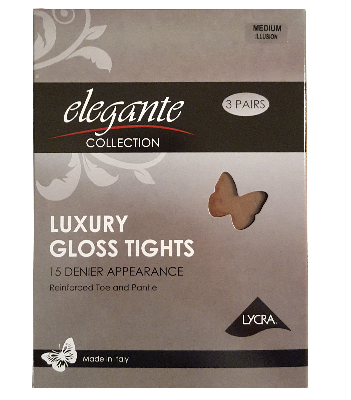 Elegante Gloss Nylons - 3 pk/Black/Small