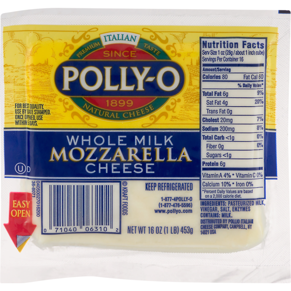 Polly-o Mozzarella Whole Milk Cheese 16 oz